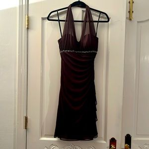 Y2K Halter Brown Jeweled Dress Betsy & Adam by Linda Bernell